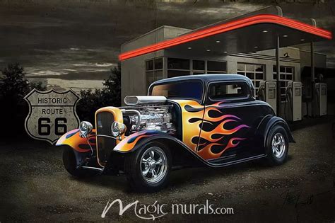 Sunset Hot Rod Wallpaper Wall Mural by Magic Murals