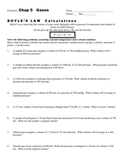 Chap 12 Boyle's Law Worksheet boyle's Law wksht 12