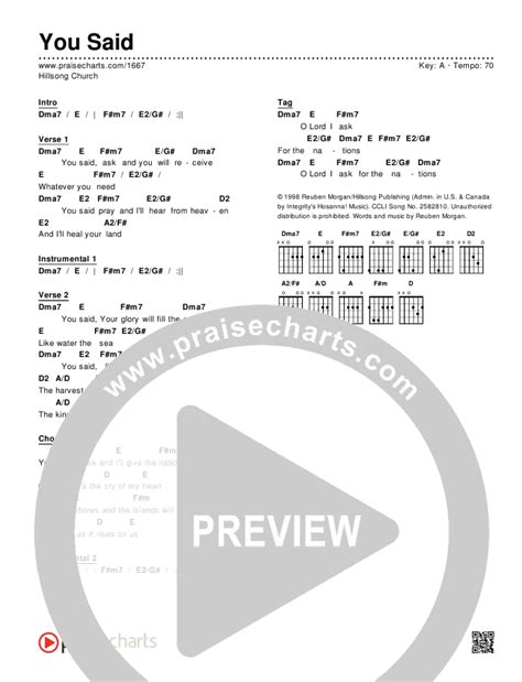 You Said Chords PDF (Hillsong Worship) - PraiseCharts