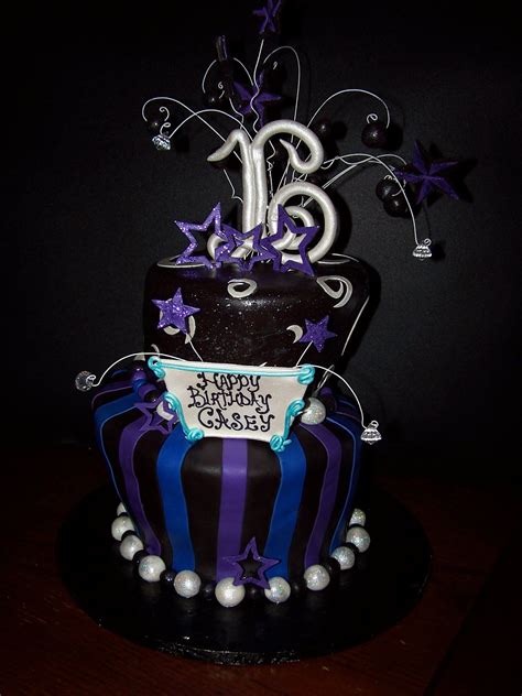 Sweet 16 Birthday Cake with Blue, Purple, and Stars. | Sweet 16 birthday cake, 16 birthday cake ...