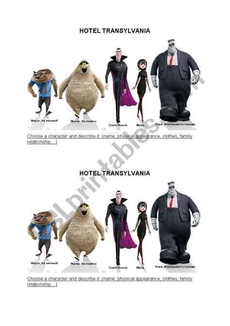 Describing the characters from Hotel Transylvania - ESL worksheet by Big Mama