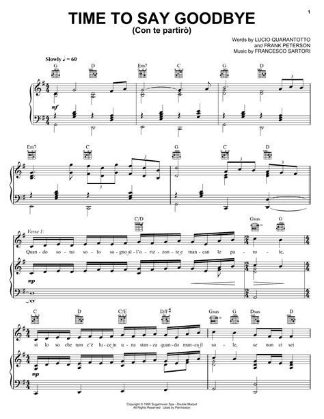 Time To Say Goodbye sheet music by Andrea Bocelli & Sarah Brightman ...