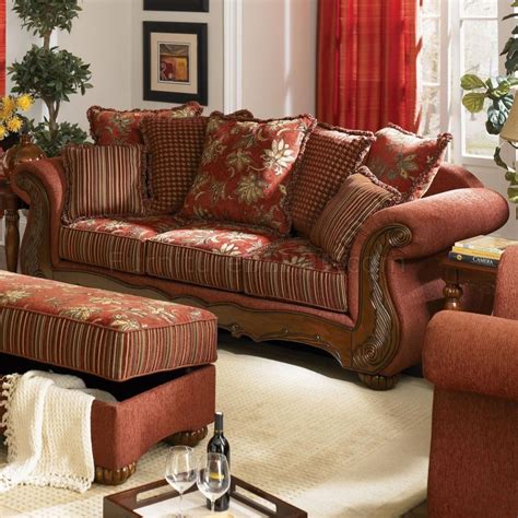 Chenille Fabric Traditional Living Room Savona U142 Red