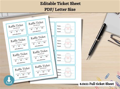 Blue Ticket, Printable Raffle, Editable Raffle Template Ticket, Diy Ticket, Custom Ticket ...