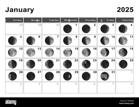 January 2025 Lunar calendar, Moon cycles, Moon Phases Stock Photo - Alamy