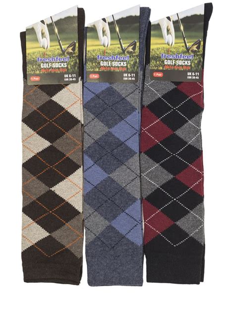 T174 MENS 3prs LONG KNEE HIGH ARGYLE DESIGN SOCKS GOLF SOCKS GOLFING FATHERS DAY | eBay