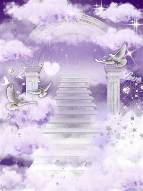 Purple Sky Clouds Heavens Stairway Memorial Background PNG Add Photo Rest in Peace Template for ...