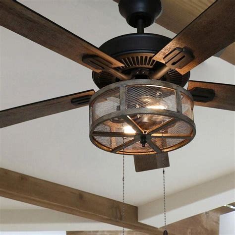 52" Abbigail Woodgrain Caged Farmhouse 5 Blade LED Ceiling Fan with ...