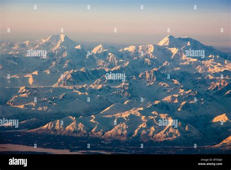 Aerial view of Mount McKinley, Mount Foraker and the Alaska Range during Winter in Interior ...