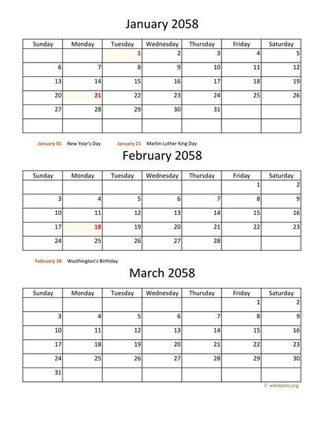 Printable 2058 Calendar | WikiDates.org