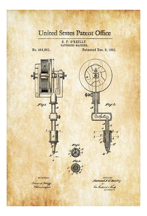 First Tattoo Machine Patent 1891 - Tattoo Gun Patent, Tattooing, Tatto – mypatentprints