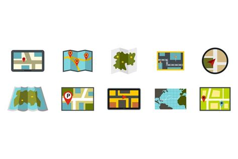 Map icon set, flat style (389903)