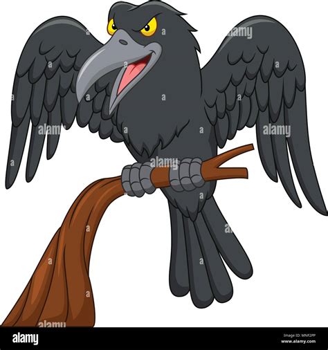 Cartoon raven on a tree branch isolated on white background Stock Vector Image & Art - Alamy