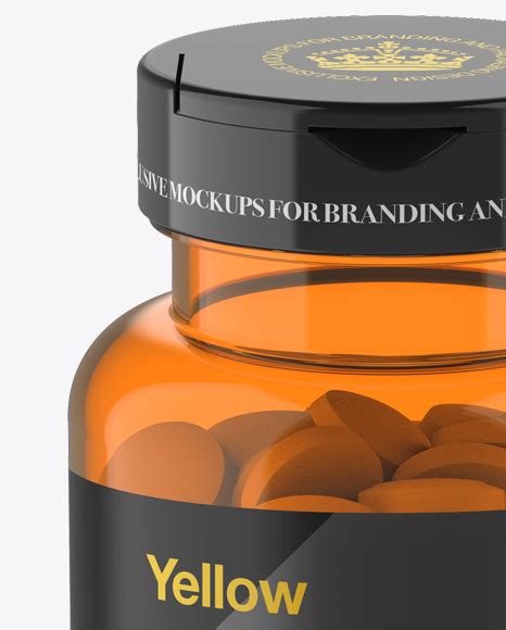 Orange Pill Bottle Mockup (High-Angle Shot) on Yellow Images Object Mockups