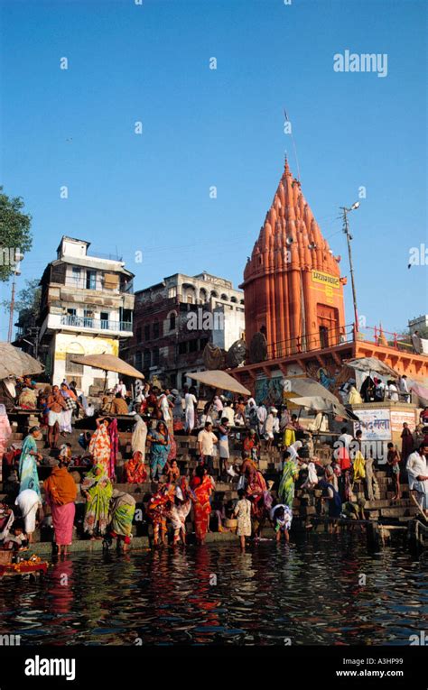 religious bathing at ghat ganga river city of varanasi state of uttar ...