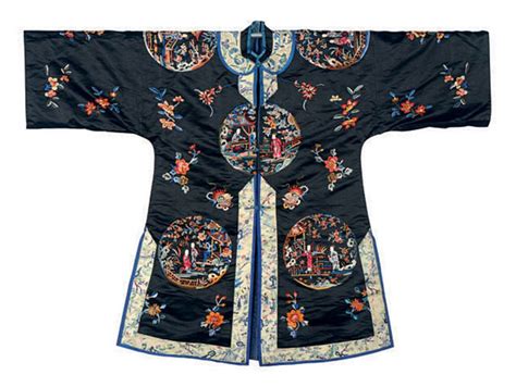 A CHINESE EMBROIDERED BLACK SILK ROBE, , LATE 19TH/20TH CENTURY ...