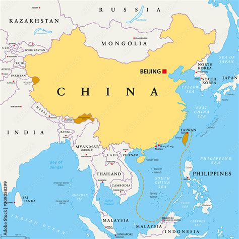 Peoples Republic of China, PRC, political map. Area controlled by China ...