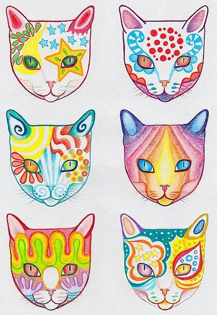 Colorful Cat Drawings | Whimsical art, Cat colors, Cat drawing