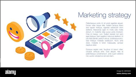 Marketing strategy concept banner. Isometric illustration of marketing strategy vector concept ...