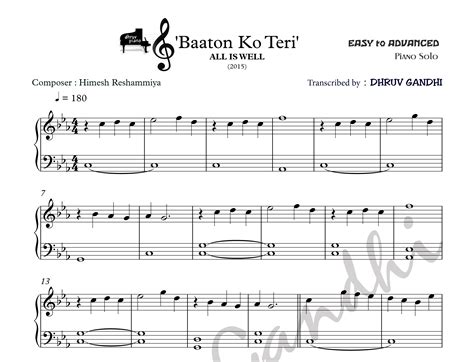 Baaton Ko Teri (Sheet Music + English Notes + MIDI) - Piano Tutorial