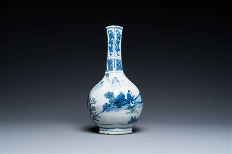 A Chinese blue and white 'Wang Xizhi' bottle vase, Transitional period ...