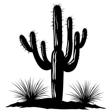 Silhouette Cartoon Desert Cactus Plant, Cactus, Silhouette, Plant PNG Transparent Image and ...