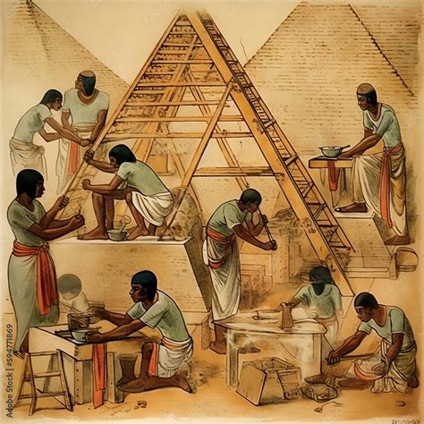 Egyptian papyrus style pyramid workers Stock Illustration | Adobe Stock