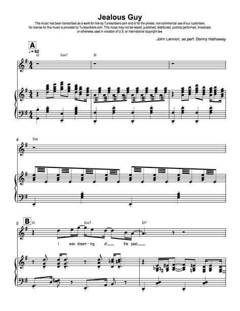 Tunescribers | Jealous Guy | Sheet Music