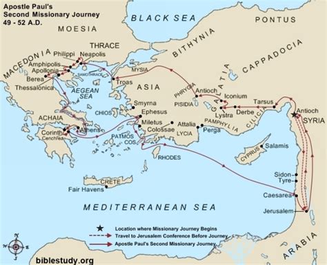 Large Map of Apostle Paul's Second Missionary Journey