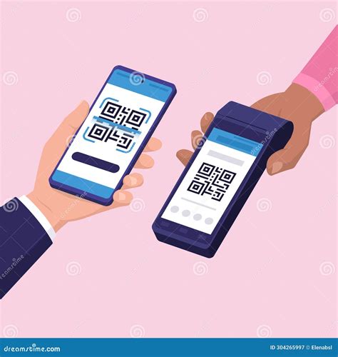 QR Code Payment: Customer Scanning a QR Code Stock Illustration - Illustration of electronic ...