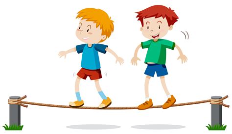 Two boys on balancing rope 455445 Vector Art at Vecteezy