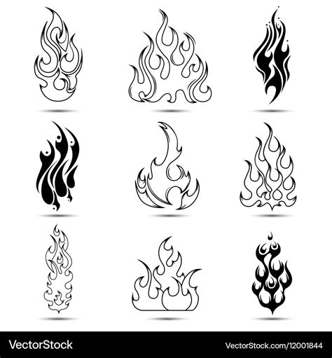 Fire tattoo icon set Royalty Free Vector Image