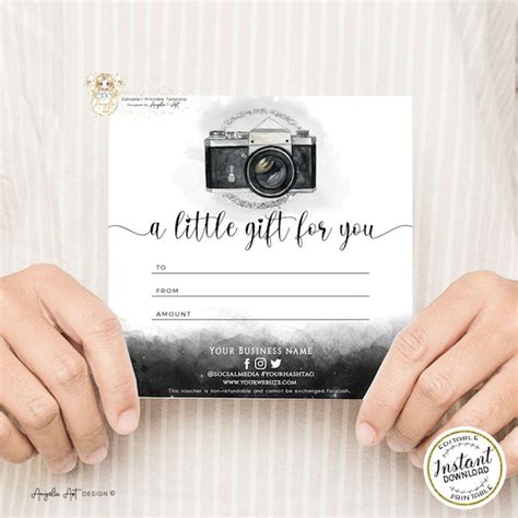 Photography Gift Certificate Template Black Silver Printable - Etsy