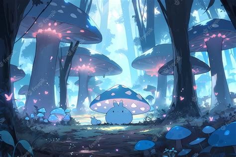 Premium Photo | A mystical forest with glowing mushrooms anime style