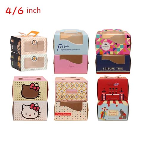 10pcs 4/6inch Hello Kitty Portable Packaging Candy Box Party Cake Dessert Paper Box Festival ...