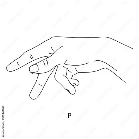 The drawing of a human hand. P is the sixteenth letter of the alphabet in sign language. The ...