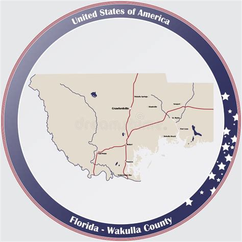 Map of Wakulla County in Florida Stock Vector - Illustration of road ...