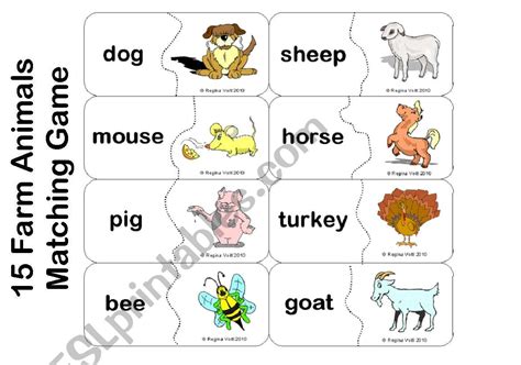 Farm Animals - Matching or Memory Game (15 Animals) - ESL worksheet by blunderbuster