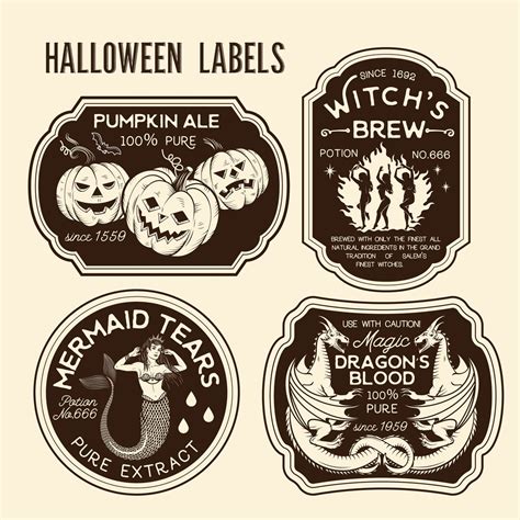 Set of 12 Halloween Bottle Label Stickers, Funny & Spooky, Drinks ...