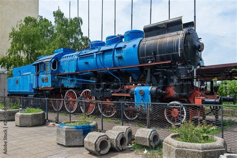 Belgrade, Serbia April 26, 2019: Locomotive of Blue train, Museum Exhibit. This famous ...