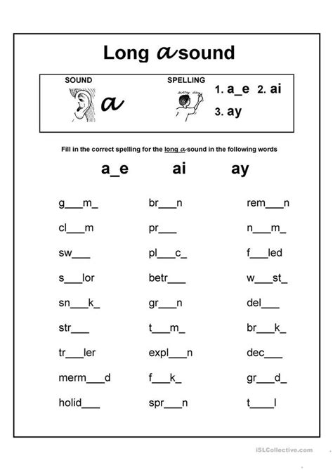 Long a vowel sound worksheet - Free ESL printable worksheets made by teachers | Vowel worksheets ...