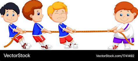 Kids cartoon playing tug of war Royalty Free Vector Image