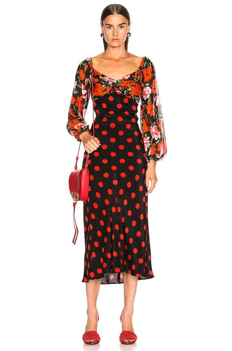 Rixo London Rixo Josephine Dress In Large Rose Polka Dot In Black | ModeSens