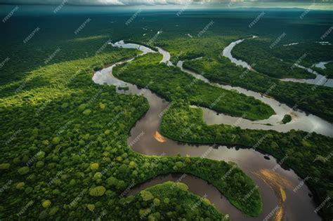 Premium AI Image | Aerial view of the amazon jungle with dense foliage and winding rivers