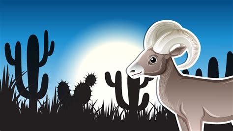 Thumbnail design with bighorn sheep on silhouette desert background ...