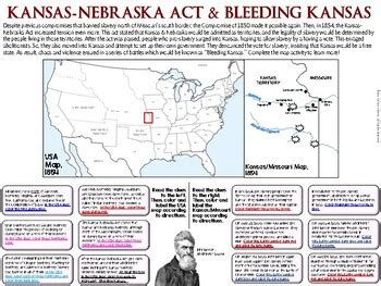 Kansas-Nebraska Act & Bleeding Kansas Map Worksheet by Ace Up Your Sleeve