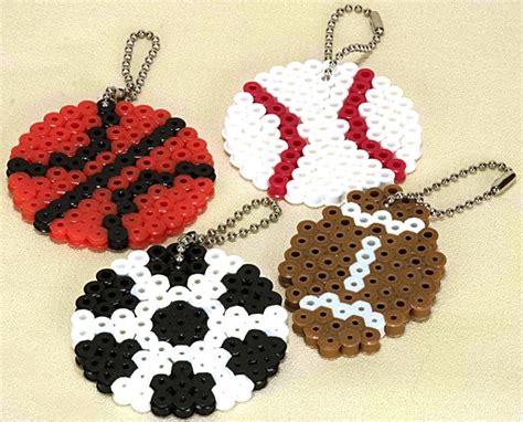 Sports-Themed Key Chains | Melty bead patterns, Perler beads designs, Diy perler bead crafts