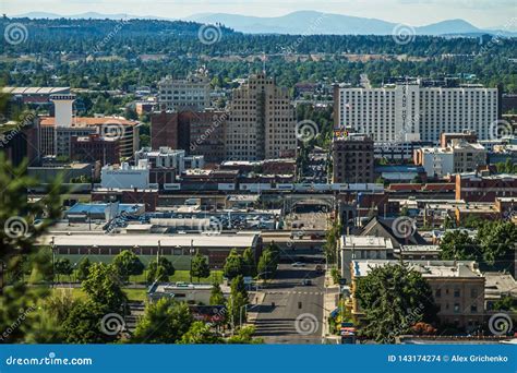 Spokane Washington City Skyline And Spokane Valley Views Editorial ...