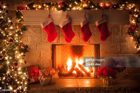 Christmas Stockings Fireplace Tree And Decorations High-Res Stock Photo - Getty Images