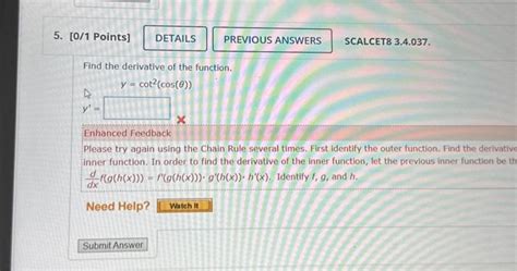 Solved Find the derivative of the function. y=cot2(cos(θ)) | Chegg.com